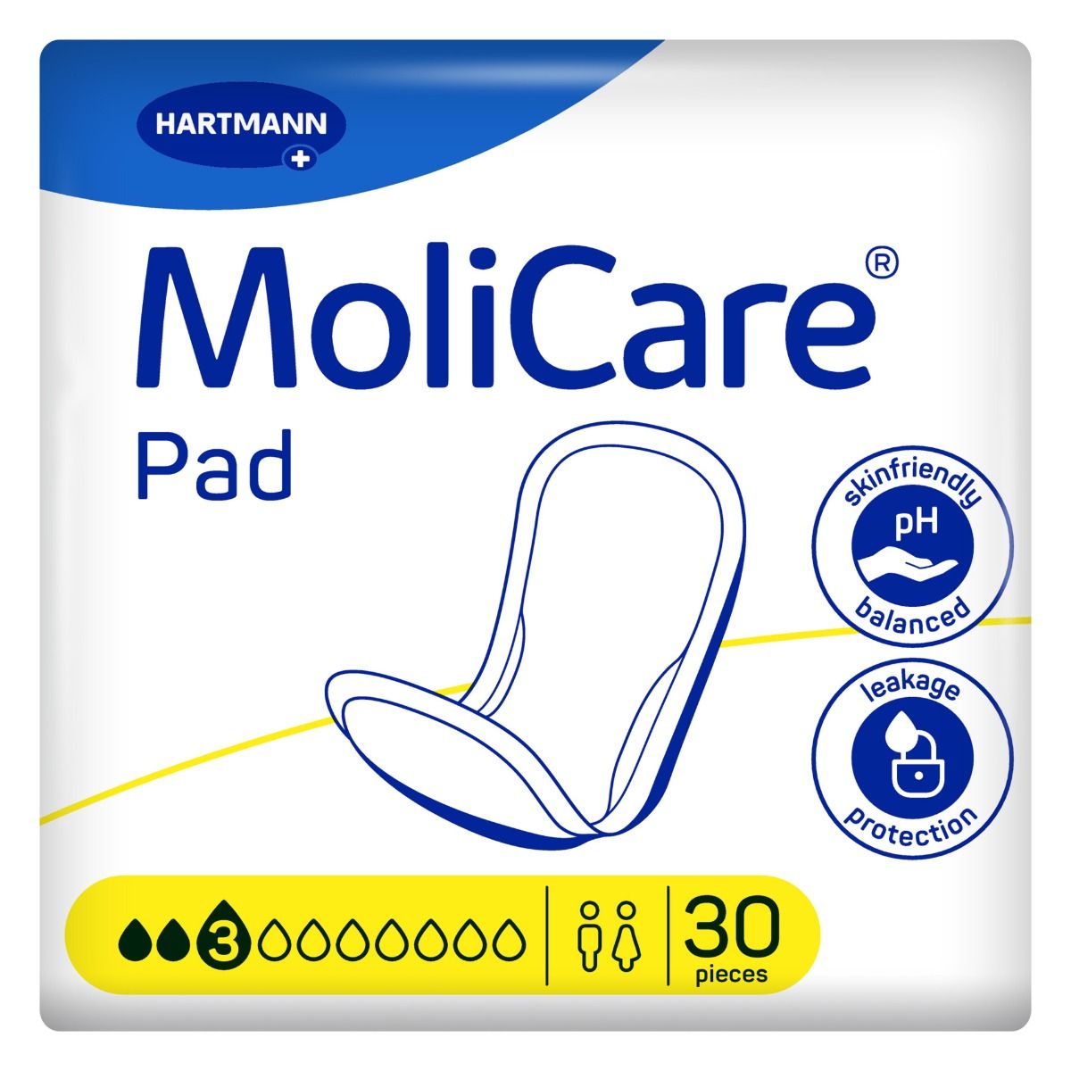 Molicare Pad Unisex 3 Drops Waist 27x10cm 481ml Pack/30