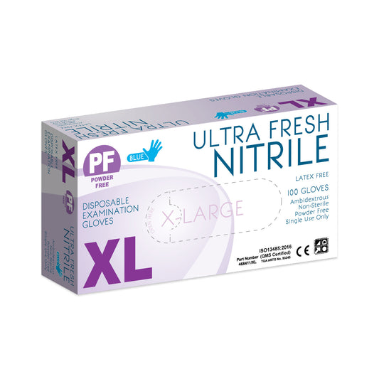Ultra Fresh® Disposable Examination Nitrile Gloves Blue Powder-Free Box/100