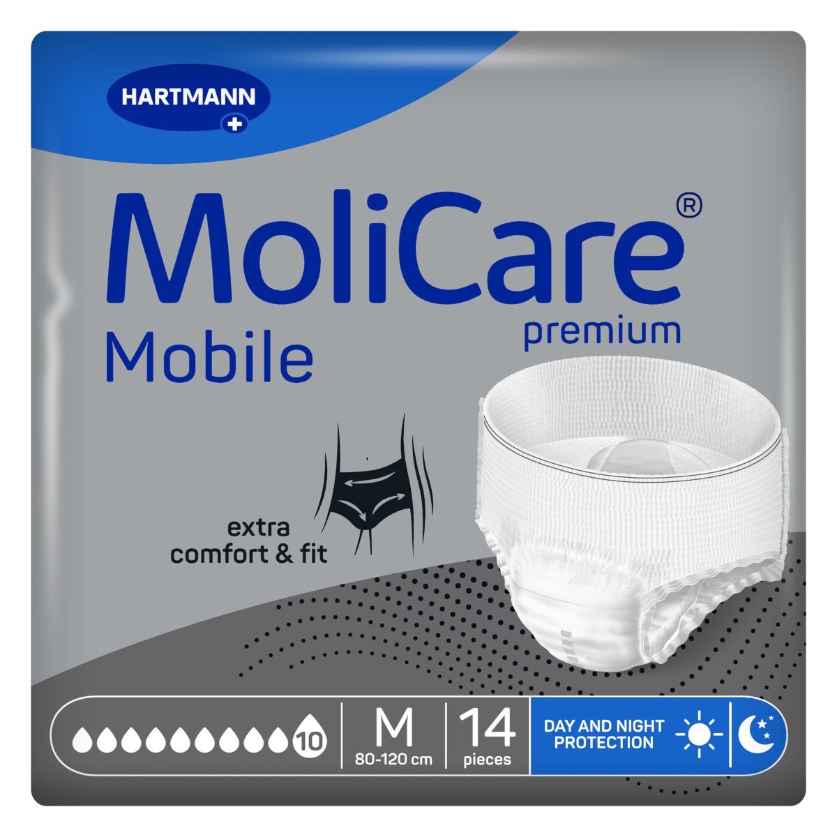 MoliCare Premium Mobile Unisex Pull-Up Pants Medium 10 Drops 2675ml 80-120cm /Pack of 14