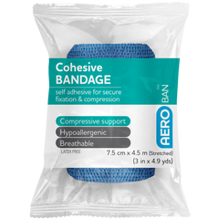 AEROBAN Blue Cohesive Bandage 7.5cm x 4.5M Wrap/12