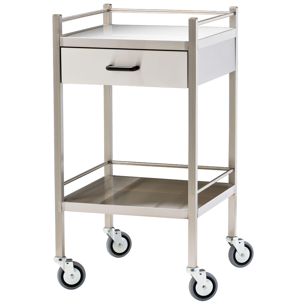 Small Stainless Steel Trolley with Drawer 50 x 50 x 97cm - Promed Supplies Pty Ltd