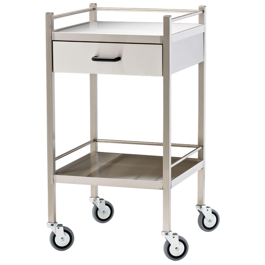 Small Stainless Steel Trolley with Drawer 50 x 50 x 97cm - Promed Supplies Pty Ltd