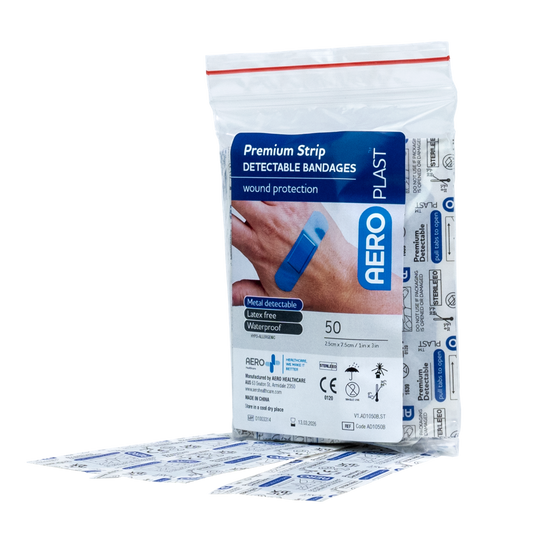 AEROPLAST Premium X-Wide Detectable Strip 7.5 x 2.5cm Bag/50 - Promed Supplies Pty Ltd