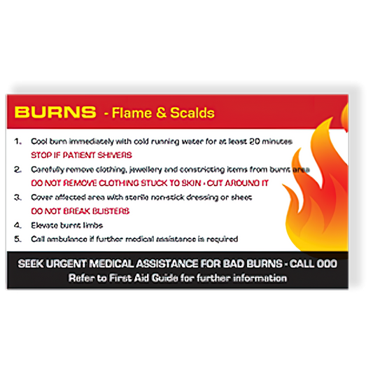 AEROGUIDE Burns First Aid Card - Promed Supplies Pty Ltd