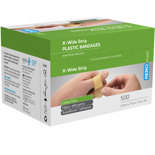 AEROPLAST Plastic X-Wide Strip 7.5 x 2.5cm Box/500 - Promed Supplies Pty Ltd