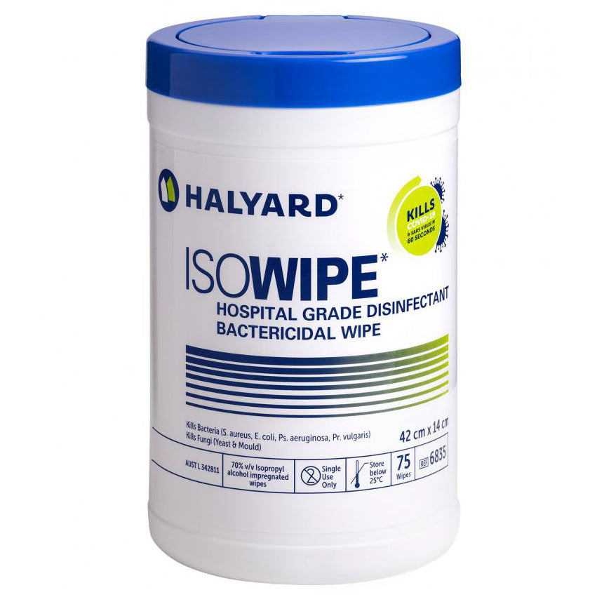 Halyard Isowipe Bactericidal Wipes Canister/75