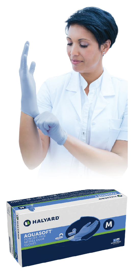 Halyard Aquasoft Exam Glove Blue Nitrile Gloves 9.5 241mm HACCP 300/box