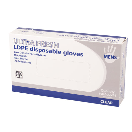 Ultra Fresh® Disposable LDPE Gloves MENS Clear Powder Free Box/500