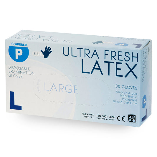 ULTRA FRESH Latex Disposable Powder Free Gloves (Blue) Box/100