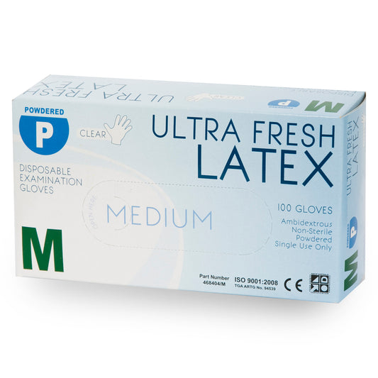 ULTRA FRESH Latex Disposable Powder Free Gloves (Clear) Box/100