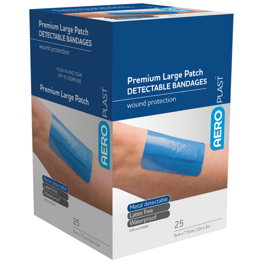 AEROPLAST Premium Detectable Large Patch 7.5 x 5cm Box/25