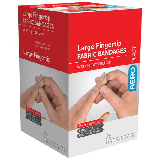 AEROPLAST Premium Fabric Large Fingertip 7.5 x 4.5cm Box/25 - Promed Supplies Pty Ltd