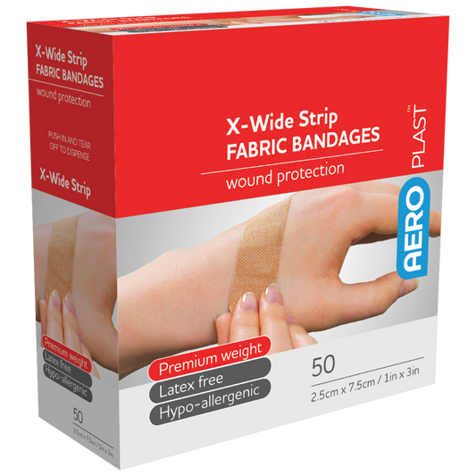 AEROPLAST Premium Fabric X-Wide Strip 7.5 x 2.5cm Box/50 - Promed Supplies Pty Ltd