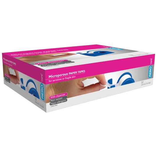 AEROTAPE White Microporous Paper Tape with Dispenser 2.5cm x 9.1M Box/12